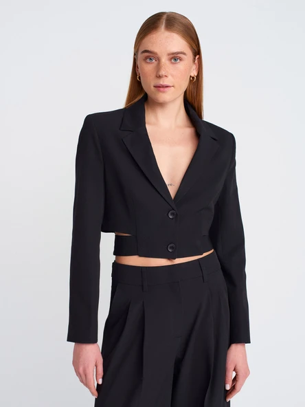 60760 DİLVİN TOKA DETAYLI CROP BLAZER CEKET - Resim 5