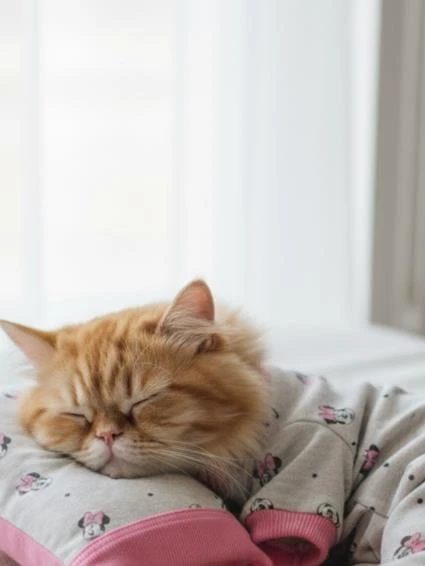 Pembe Minnie Kedi Uyku Seti | Penye Kedi Tulum ve Mini Yastık Takımı | Pamuklu | Tüy Dökülmesini Azaltır | - Resim 7