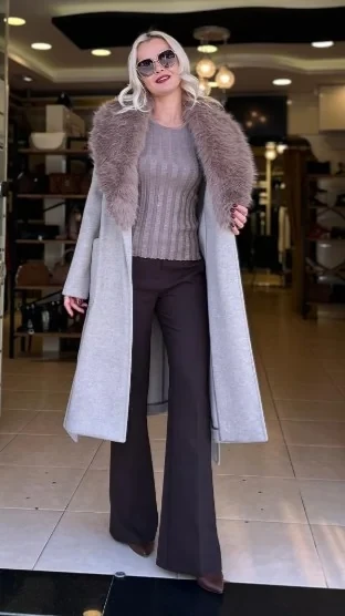 Ekol Yakası Kürklü Torba Cepli Kaban - Resim 2