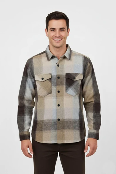 Erkek ekose Silim Fit Oduncu Gömlek Çift Cepli 9971 BGL-ST04920 - Resim 2