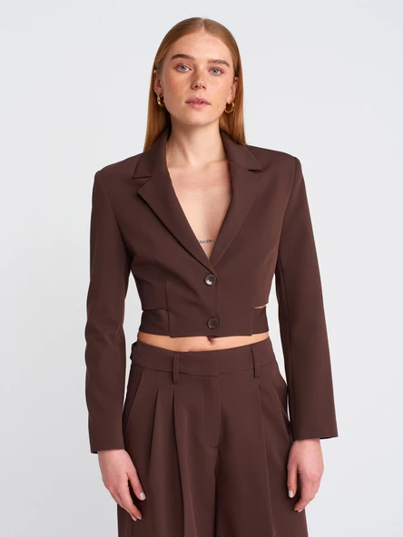 60760 DİLVİN TOKA DETAYLI CROP BLAZER CEKET - Resim 9