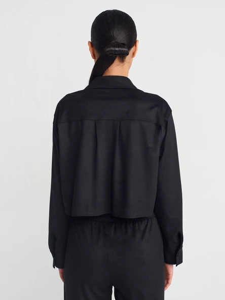 50493 DİLVİN DÖKÜMLÜ SÜET CROP GÖMLEK - Resim 10