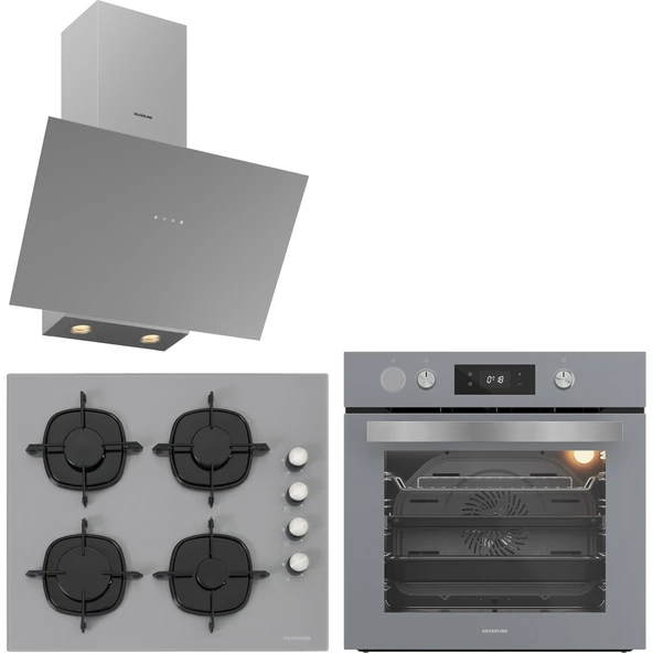 Silverline Gri Cam Ankastre Set BO65P4S01-CS5700E6S01-3481 Flam Gri (Buhar ve Airfryer Özellikli Fırın) ürün görseli 1