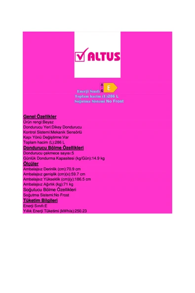 AL 809 NFE 8 Çekmeceli Dikey No Frost Derin Dondurucu - Resim 5