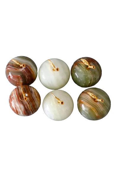 taru pasaj Doğal Oniks Taş Elma Biblo | Dekoratif Masa Üstü ve Ofis Aksesuarı | 5,5 x 5 cm - Resim 2