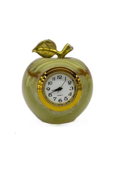 Oniks Elma Fiğürlü Masa Saati - Oniks Doğal taş (damarlı akik) ürün görseli