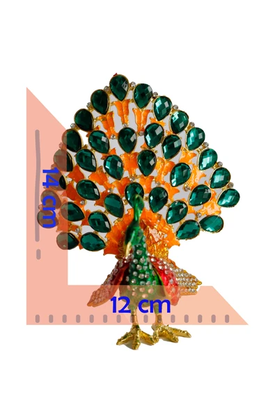 taru pasaj Kristal Taş İşlemeli Metal Tavus Kuşu Biblo – Dekoratif Şık Tasarım, 14x12 cm - Resim 6