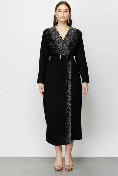 8010 GİLDA TAŞ DETAYLI UZUN ELBİSE ürün görseli