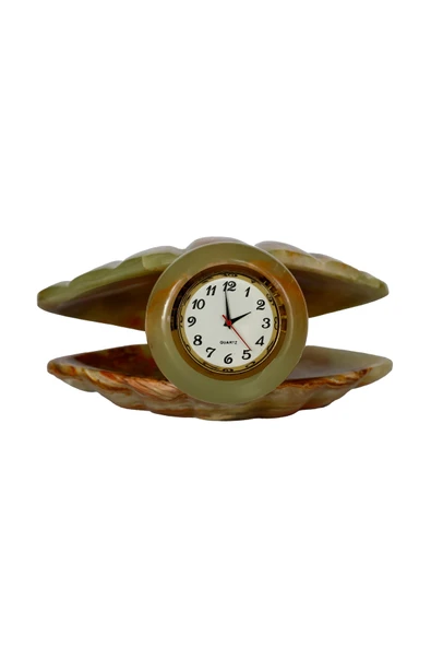 taru pasaj "Doğal Oniks Taşından Dekoratif Deniz Kabuğu Masa Saati – Şık ve Özel Tasarım Hediyelik" ürün görseli