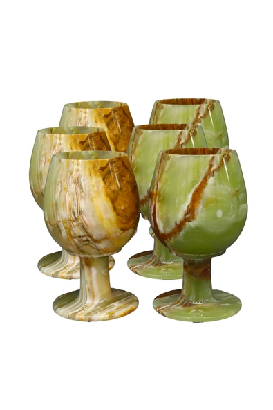 taru pasaj Doğal Oniks Taşından El Yapımı Kadeh – Eşsiz Desenler - 6'lı Kadeh Takımı ürün görseli