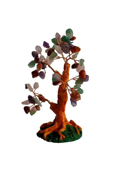 taru pasaj Karışık Doğal Taşlı Hayat Ağacı Biblo - 16x14 cm El Yapımı Enerji Dekoru - Resim 5