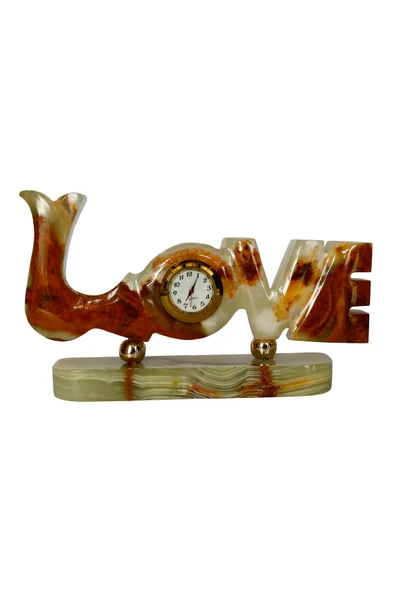 taru pasaj "Love Tasarımlı Oniks Doğal Taş Saat - Özel Günler İçin Şık ve Anlamlı Dekoratif Saat" - Resim 2