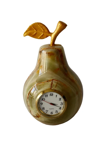 taru pasaj "Doğal Oniks Taş Armut Şeklinde Masa Saati - Dekoratif Hediyelik" ürün görseli