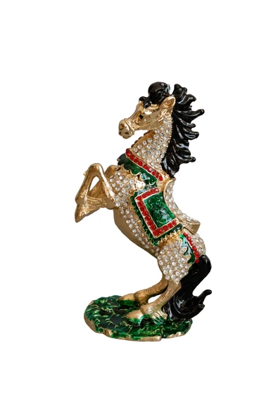 taru pasaj Kristal Taş İşlemeli Dekoratif At Figürlü Metal Mücevher Kutusu - Resim 2