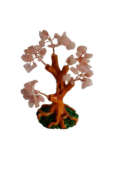 taru pasaj Pembe Kuvars Doğal Taşlı Hayat Ağacı Biblo - 16x14 cm El Yapımı Enerji Dekoru - Resim 2