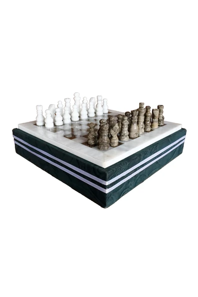 taru pasaj El Yapımı Fosilli Doğal Taş Satranç Takımı – Premium Kalite - Resim 4