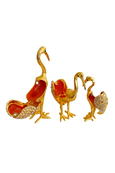 taru pasaj "Kristal Taş İşlemeli Metal Flamingo Ailesi - Şık ve Dekoratif Ürün" - Resim 5