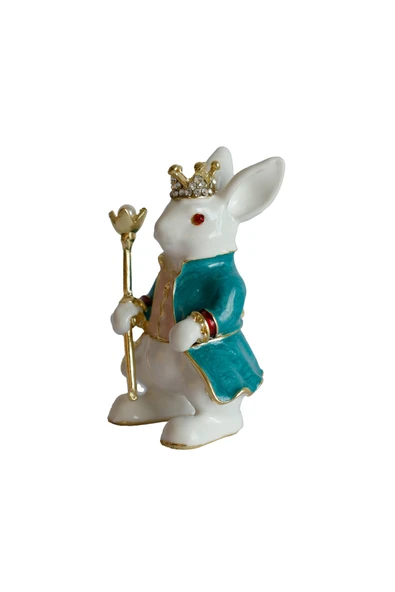 taru pasaj Dekoratif Kral Tavşan Biblo, Kristal Taşlı Metal, 7 cm, 4.5 cm, Hediye Kutulu