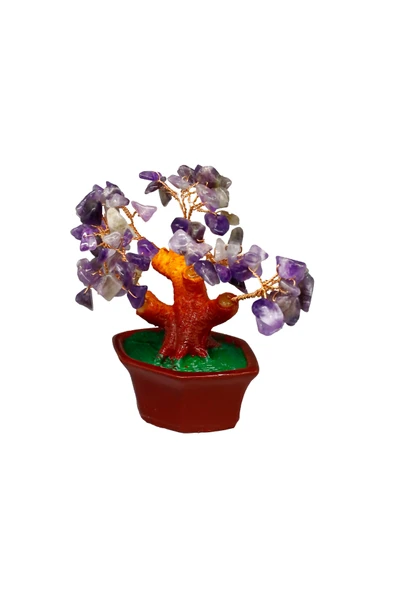 taru pasaj Ametist Doğal Taşlı Bonsai Hayat Ağacı - Dekoratif ve Şifalı Enerji Ağacı - Resim 5
