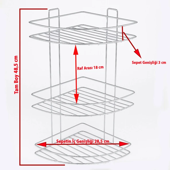 Köşe Rafı Üç Katlı Krom Banyo Duş Şampuanlık Paslanmaz Metal Duvar Tipi Düzenleyici Organizer - Resim 4