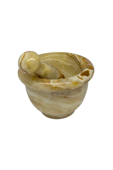 mutfak "ev Eşyaları: Orta Boy Doğal Oniks Taş Havan - Damarlı Akik Desenli, Şık Ve Kullanışlı Ev Hediyesi" ürün görseli