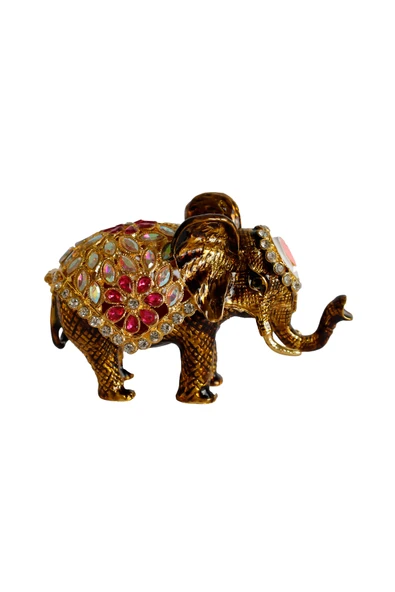 taru pasaj Kristal Taşlı Metal Fil Biblo – 12x7 cm – El Yapımı Dekoratif Süs Eşyası – Şans ve Bereket Sembolü - Resim 7