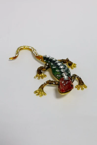 taru pasaj Kristal Taşlı Metal Kertenkele Figürü - 14 cm Parlak ve Şık Dekoratif Tasarım - 8