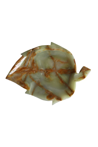 taru pasaj Doğal Oniks Taş Yaprak Tabak – 21x15 cm Dekoratif El Yapımı Mermer Görünümlü Sunum Tabağı - Resim 4