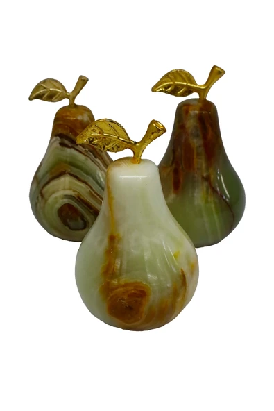 taru pasaj Doğal Oniks Armut Dekor Seti - El Yapımı Mermer Taş Objeler (3'lü) - Resim 2