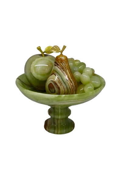 taru pasaj Feng Shui Dekorasyon: Oniks Doğal Taş Kase ve Meyve Sunumu - Bereket ve Bolluk Sembolü - Resim 4