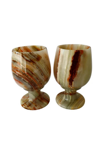 Oniks Doğal Taş 2'li Şarap Kadehi Takımı - El Yapımı Şık Ve Dayanıklı Kadeh Seti - 2,5 inç - Resim 2
