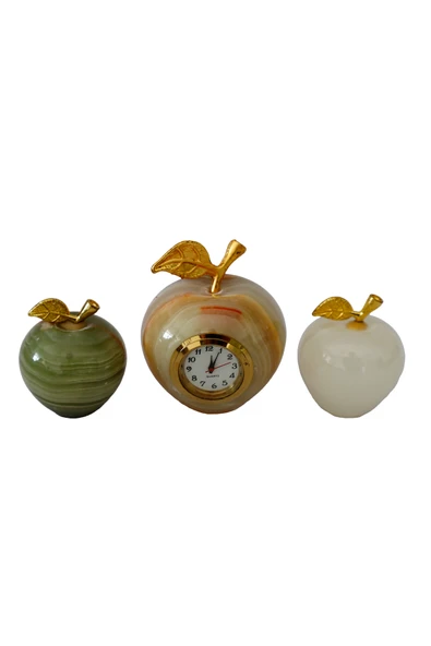 taru pasaj Dekoratif Doğal Taş Elma Saat ve Biblo Seti - Doğal Desenli Renkler ürün görseli
