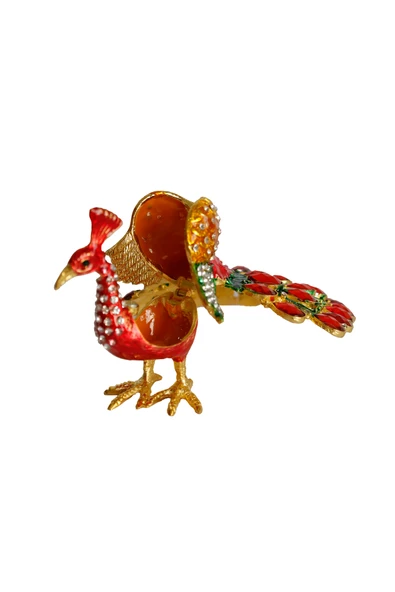 taru pasaj Kristal Taş İşlemeli Metal Tavus Kuşu Biblo – Dekoratif Şık Tasarım, 14x12 cm - Resim 5