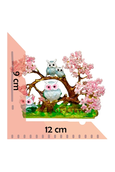 taru pasaj Metal Dalda Baykuş Figürlü Masa Üstü Dekoratif Obje – Kristal Taşlı & Çiçekli - Resim 2