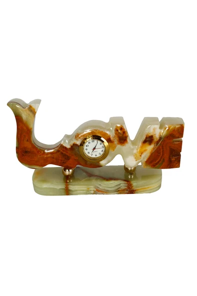 taru pasaj "Love Tasarımlı Oniks Doğal Taş Saat - Özel Günler İçin Şık ve Anlamlı Dekoratif Saat" - Resim 5