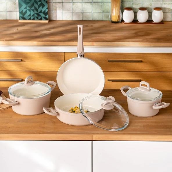 Emsan Crystal 7 Parça Tencere Seti Rosegold - Resim 3