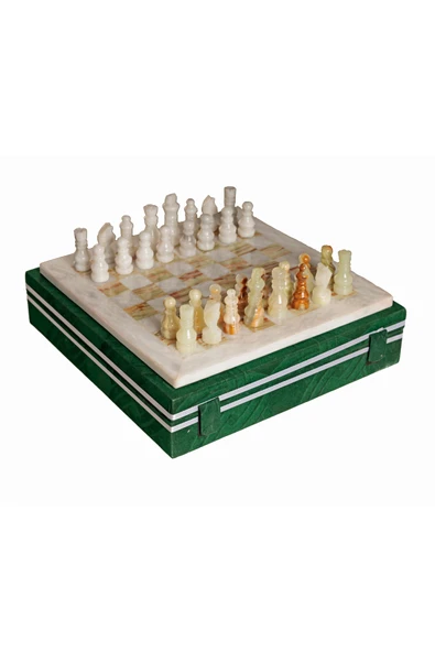 taru pasaj "Özel Tasarım Oniks Doğal Taş Satranç Takımı -  8 İnç El Yapımı ve Hediyelik" - Resim 2