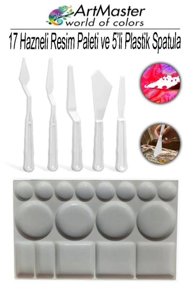 Plastik 17 Hazneli Resim Paleti Ve 5 li Plastik Spatula Seti 1 Paket Sanatsal Ressam Paleti Plastik Palet Bıçağı ürün görseli