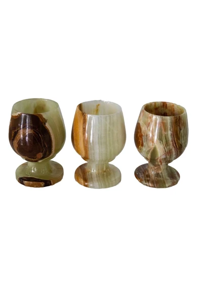 Oniks " Doğal Taş 2,3 Inç Kadeh Seti - El Yapımı, 3 Adet Şık Ve Fonksiyonel Kadeh" - 2
