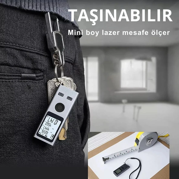 ShopyTech Mini USB Şarjlı Lazer Metre 50 m Dijital Mesafe Ölçer Alan/Hacim Hesabı Pisagor Sürekli Ölçüm - Resim 8