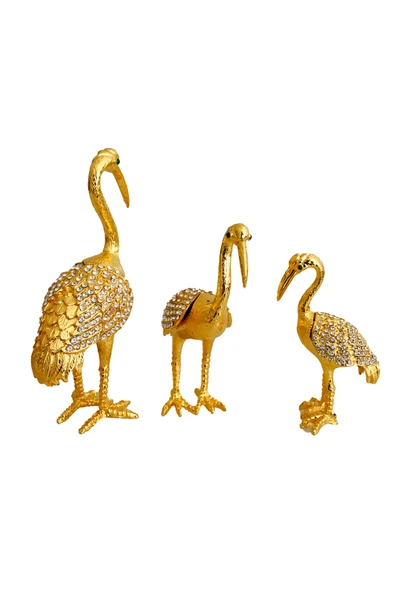 taru pasaj "Kristal Taş İşlemeli Metal Flamingo Ailesi - Şık ve Dekoratif Ürün" - Resim 2