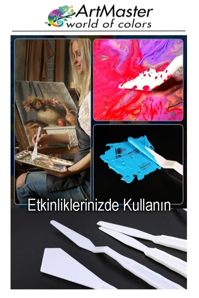 Plastik 17 Hazneli Resim Paleti Ve 5 li Plastik Spatula Seti 1 Paket Sanatsal Ressam Paleti Plastik Palet Bıçağı - Resim 2
