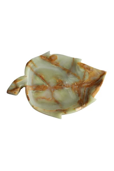 taru pasaj Doğal Oniks Taş Yaprak Tabak – 21x15 cm Dekoratif El Yapımı Mermer Görünümlü Sunum Tabağı - Resim 2