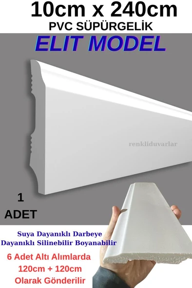 10cmx240cm Beyaz Elit PVC Çıta Parke Süpürgelik Kenar Çıtalama Dekoratif Ev Süpürgelik 1 Boy 240cm ürün görseli