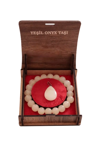 taru pasaj Doğal Yeşil Oniks Taşı Bileklik ve Kolye Seti - El Yapımı Zarif Tasarım ürün görseli