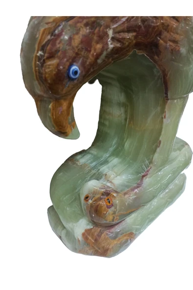 taru pasaj Oniks Doğal Taş Kartal Figürü - Yılan Kaide Üzerine Zarif Ev ve Ofis Dekoru - Resim 5