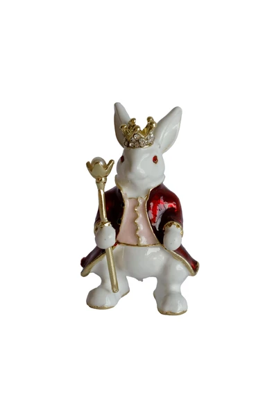 taru pasaj Dekoratif Kral Tavşan Biblo, Kristal Taşlı Metal, 7 cm, 4.5 cm, Hediye Kutulu