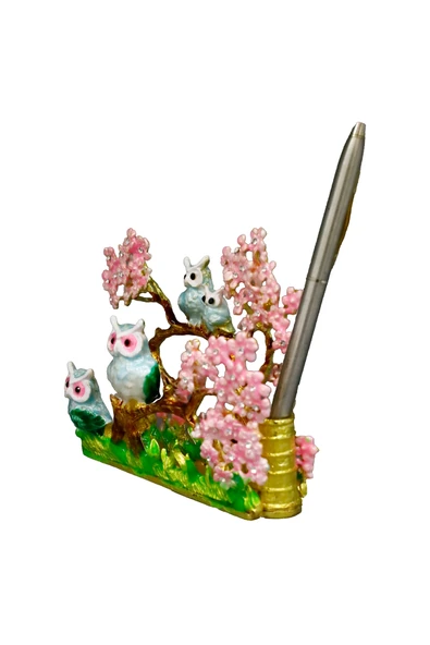 taru pasaj Metal Dalda Baykuş Figürlü Masa Üstü Dekoratif Obje – Kristal Taşlı & Çiçekli ürün görseli
