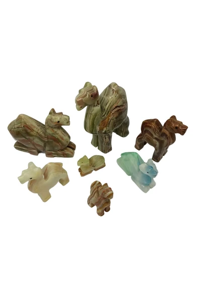 Oniks Doğal Taş 7'li Deve Dekoratif Obje - Damarlı Akik Deve Sürüsü Ev Dekarasyonu - Resim 3