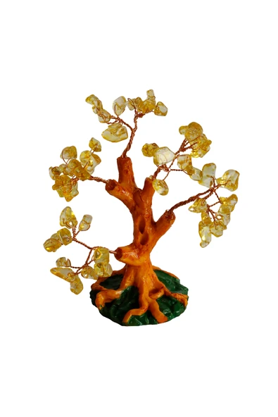 taru pasaj Doğal Sitrin Taşlı Hayat Ağacı - El Yapımı Bereket ve Şifa Dekoru (16x14 cm) - Resim 3